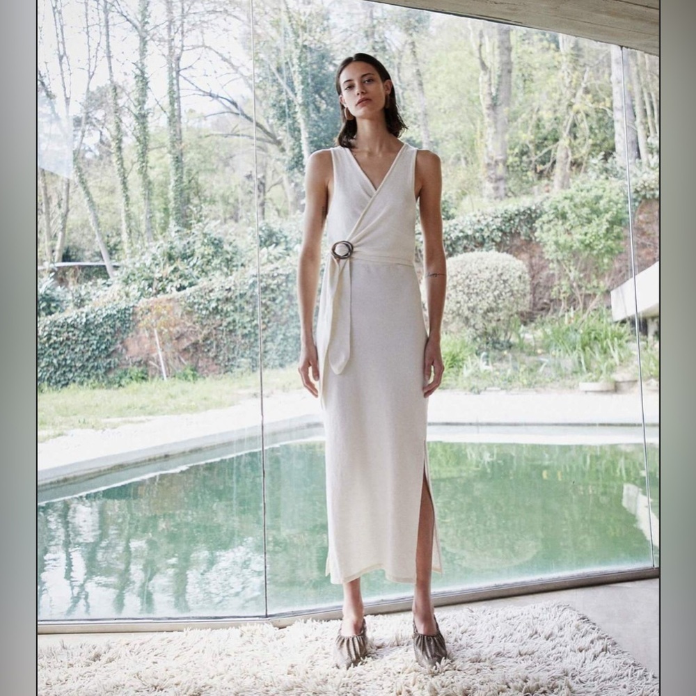 Nanushka Subah Terry Knit Wrap Dress in Cream Size XS